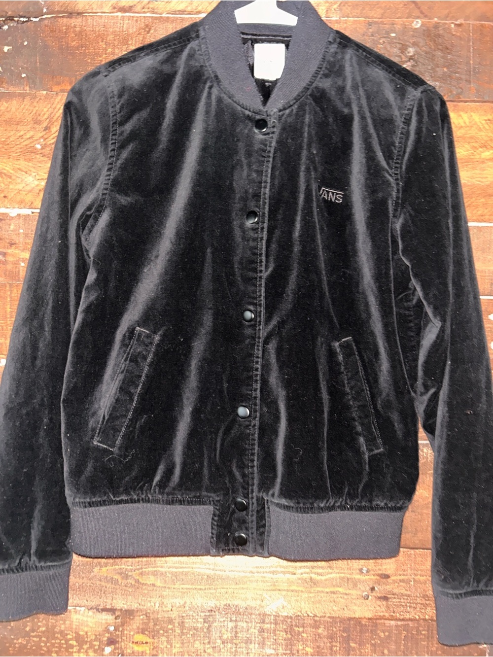 Vans Black Velvet Bomber Jacket with Ribbed Trim